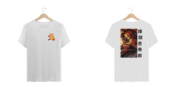 Demon Slayer - T-Shirt Plus Size Branca Frente/Costas Rengoku