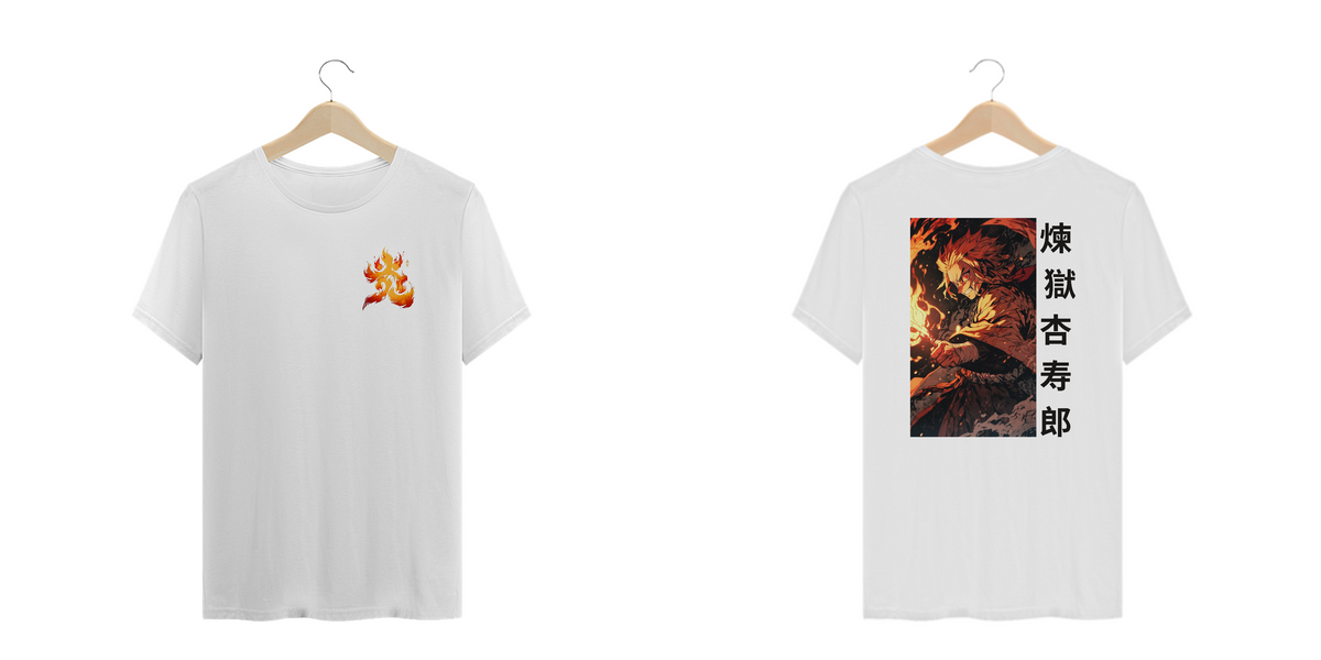 Nome do produto: Demon Slayer - T-Shirt Plus Size Branca Frente/Costas Rengoku