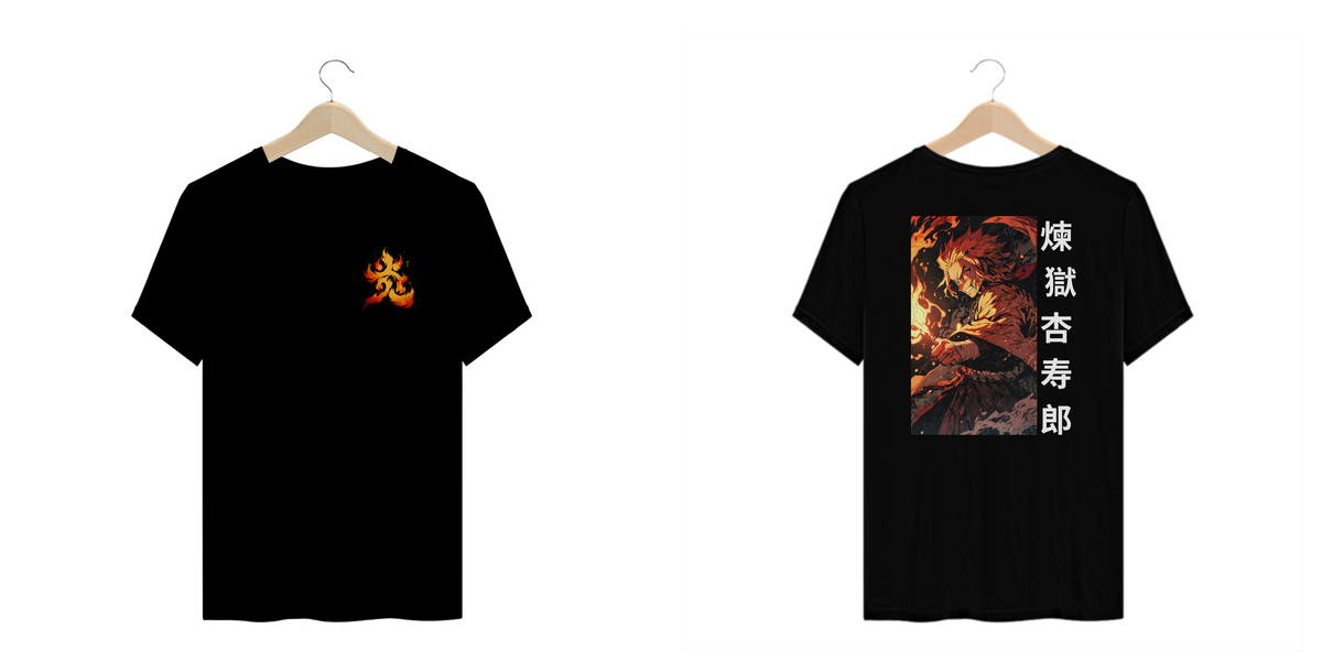 Nome do produto: Demon Slayer - T-Shirt Plus SIze Preta Frente/Costas Rengoku