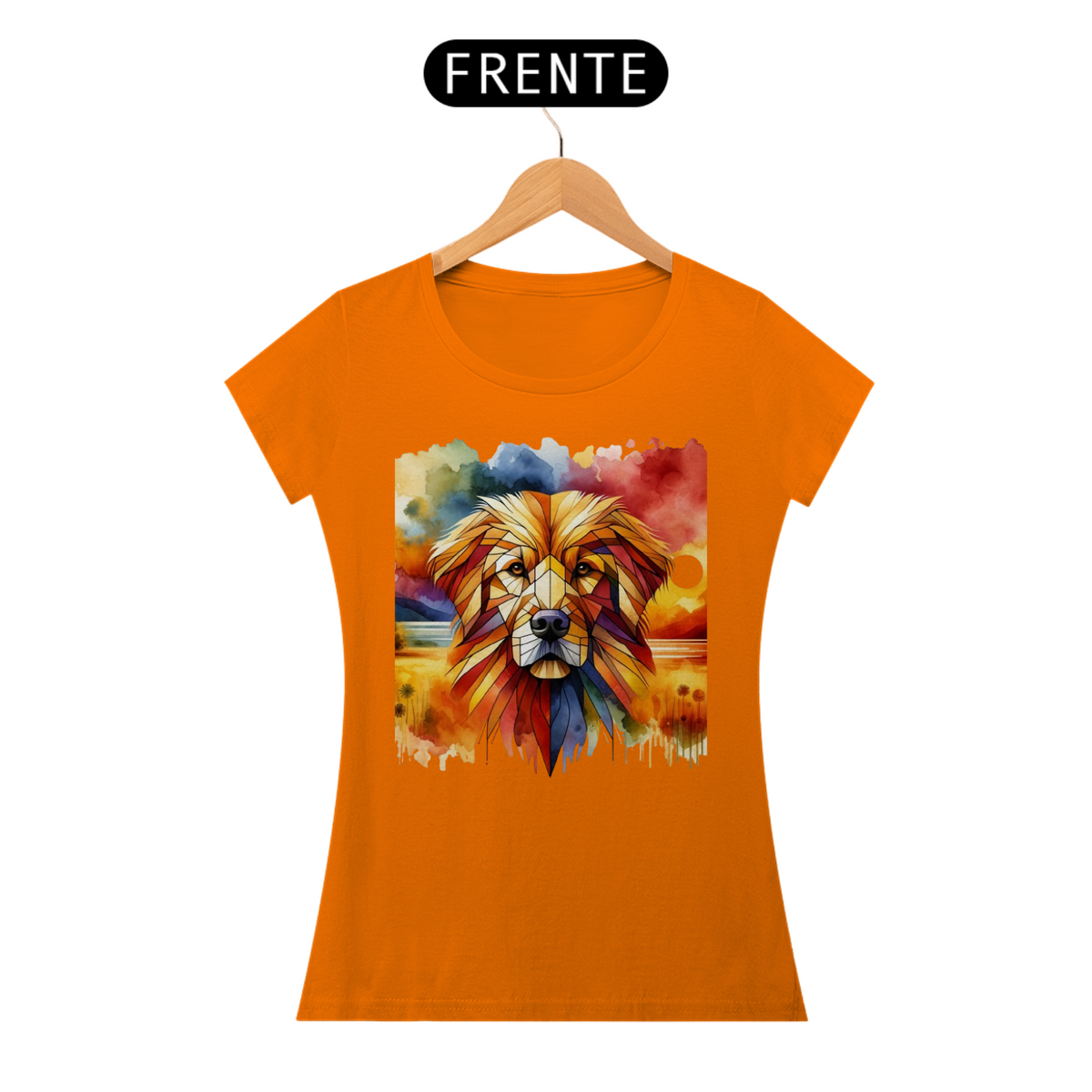 Nome do produto: Camiseta feminina Golden Retriever  Aquarela