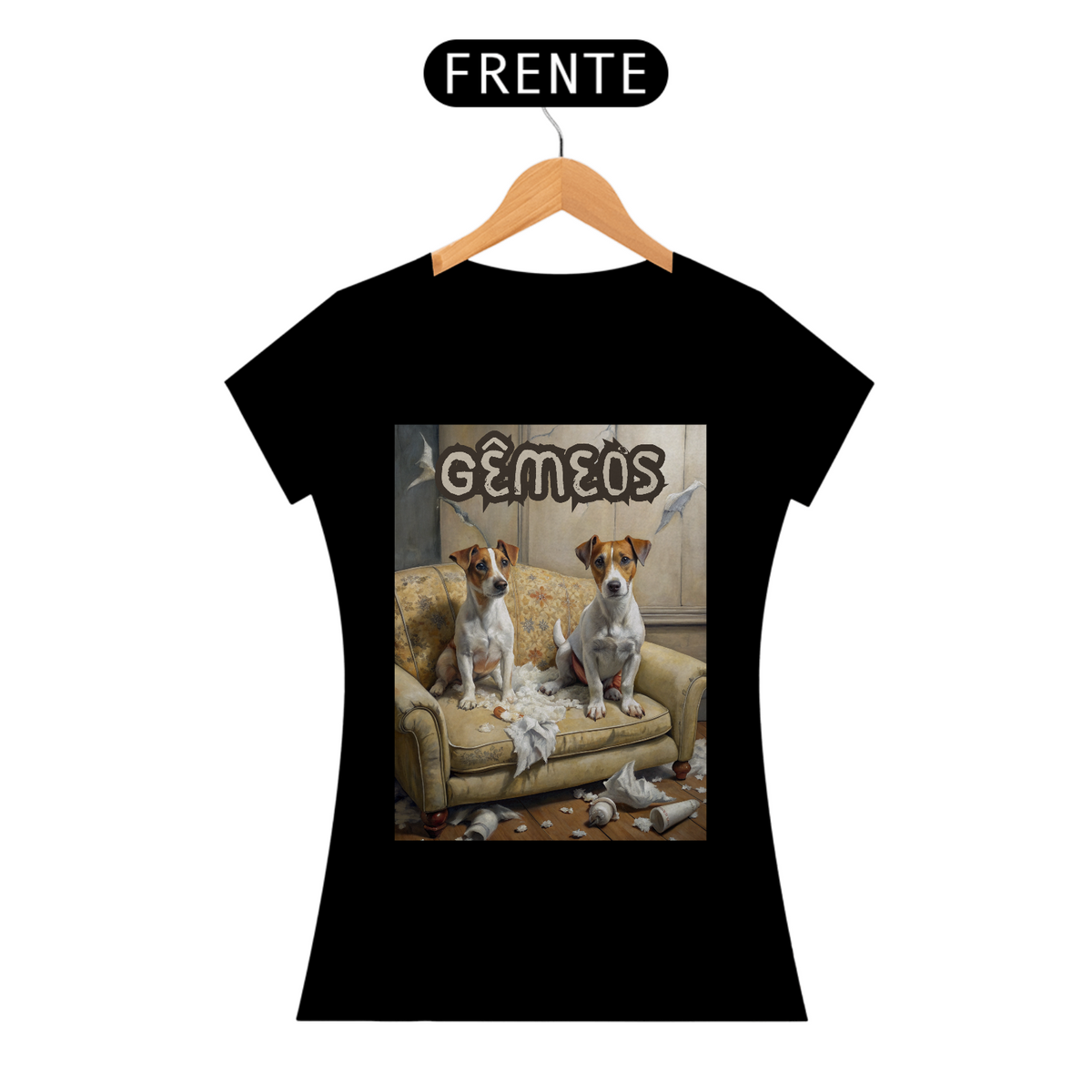 Nome do produto: Camiseta feminina Jack Russel Gêmeos - Coleção Signos