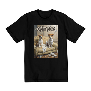 Camiseta infantil Jack russel Gêmeos - Coleção Signos