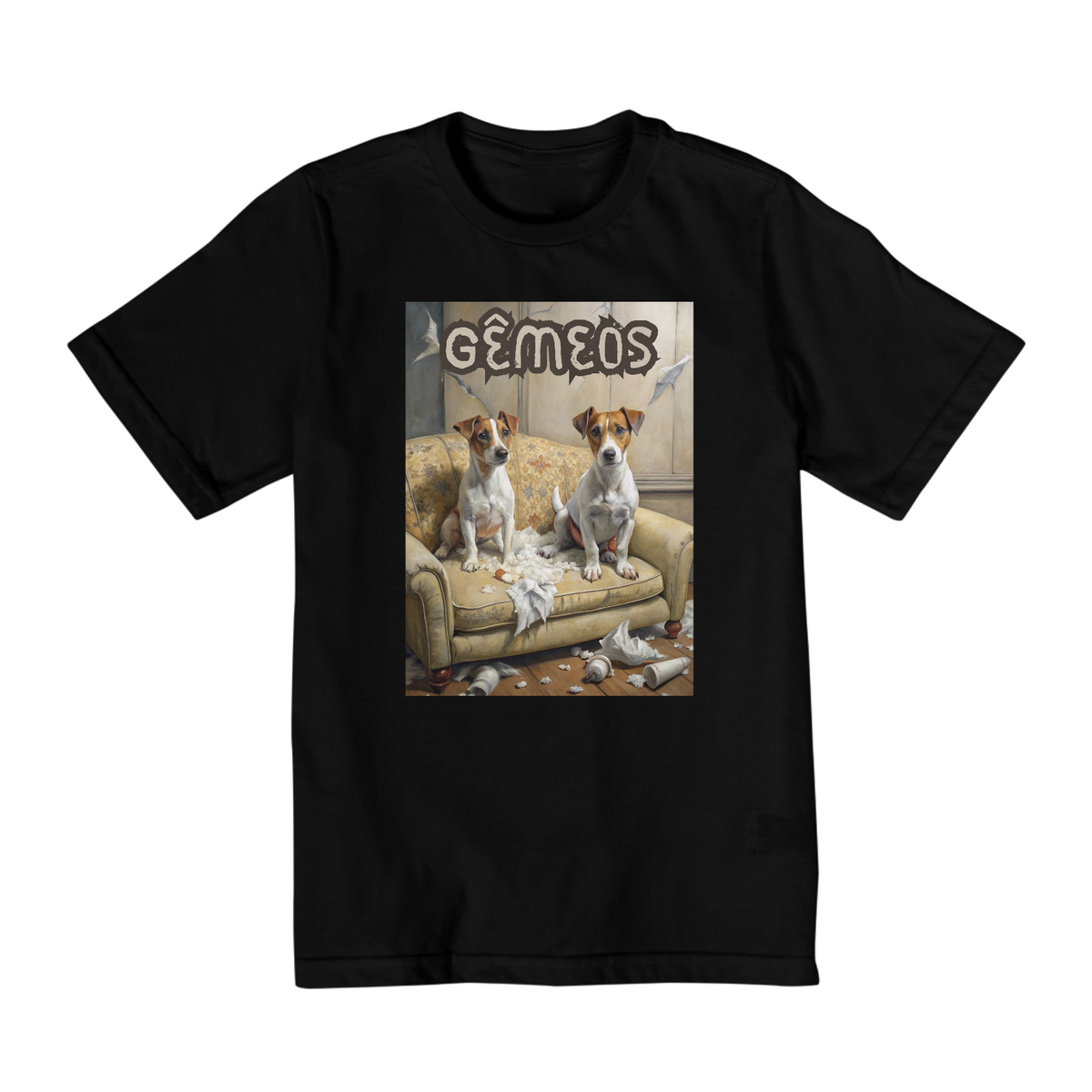 Nome do produto: Camiseta infantil Jack russel Gêmeos - Coleção Signos