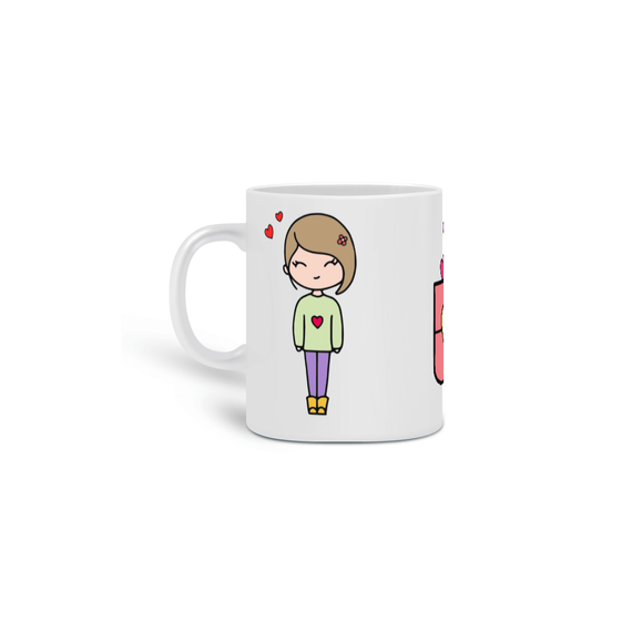 Caneca fofinha de bonequinha com a frase: Café com Amor!