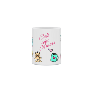 Nome do produtoCaneca fofa para meninas, com desenhos fofos, e frase: Café com amor!