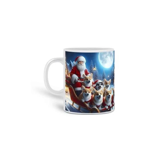 Caneca de Natal - Trenó de Corgis