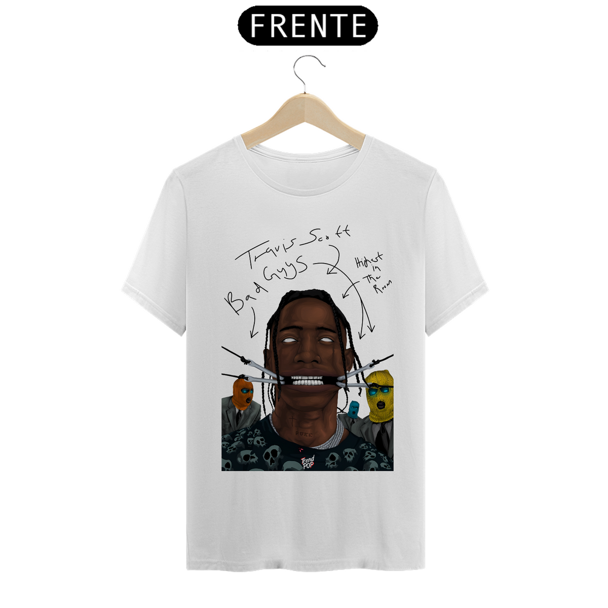 Nome do produto: Camiseta Travis Scott and The Bad Guys Escrita Preta