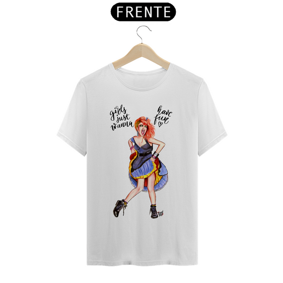 Camiseta Cindy Lauper Girls Just Wanna Have Fun BRANCA