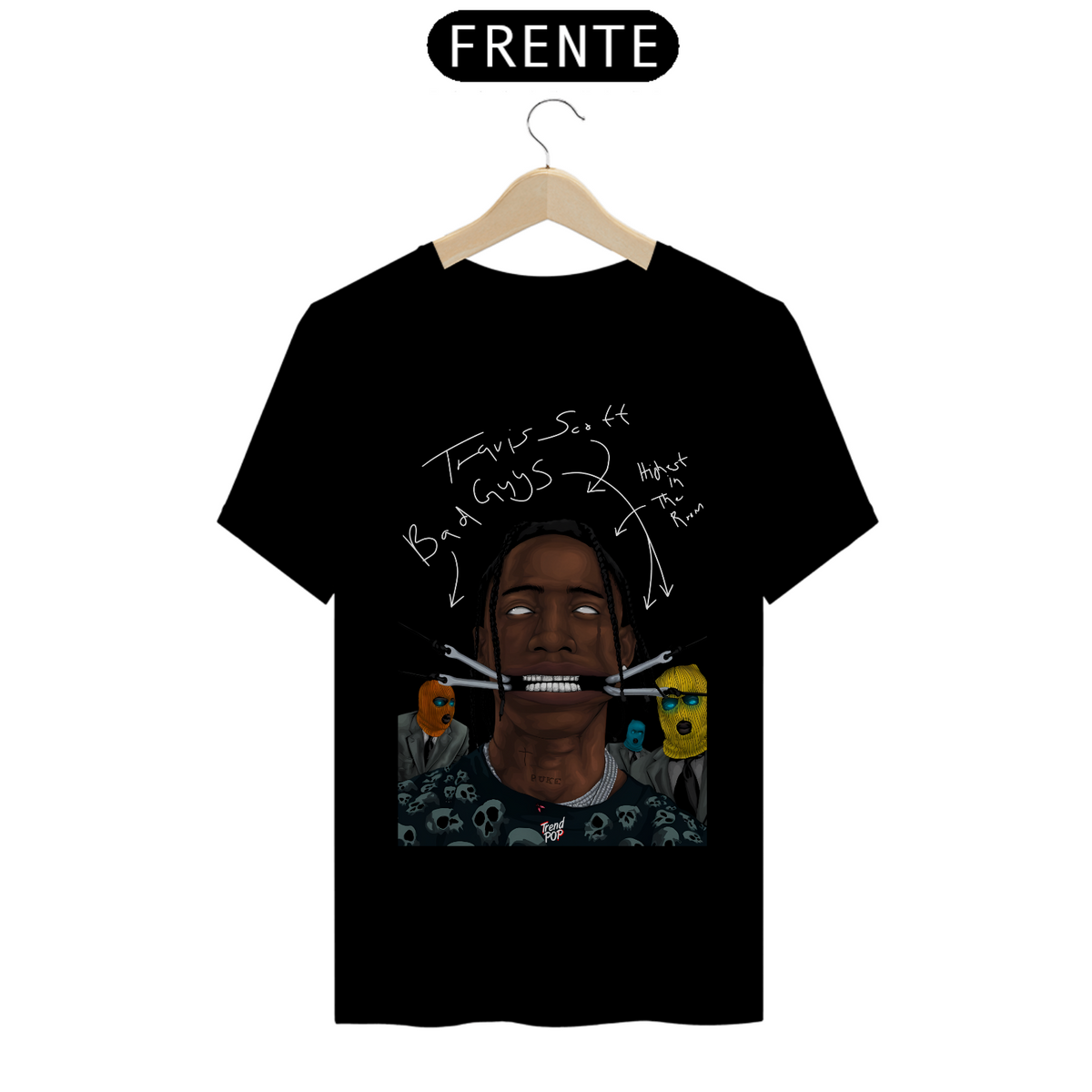 Nome do produto: Camiseta Travis Scott and The Bad Guys Escrita Branca