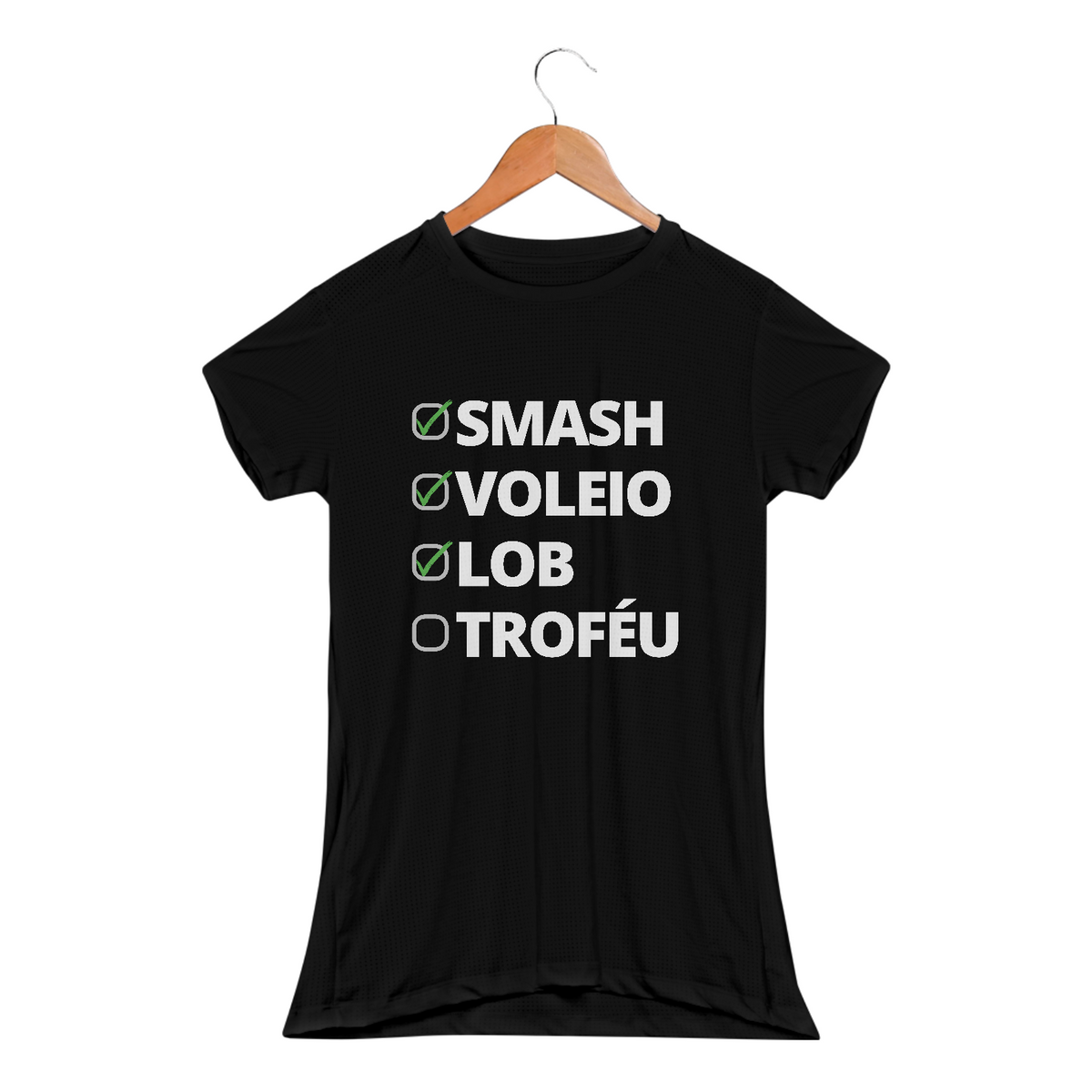 Nome do produto: Camiseta Feminina Sport Dry UV - \'Smash. Voleio. Lob. Troféu.\'