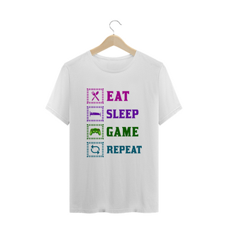 Nome do produtoCamiseta Plus Size Unissex - Eat, Sleep, Game, Repeat