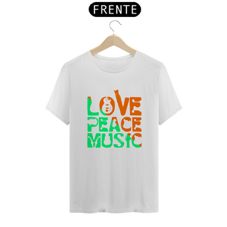 Nome do produtoCamiseta Unissex - Love, Peace & Music