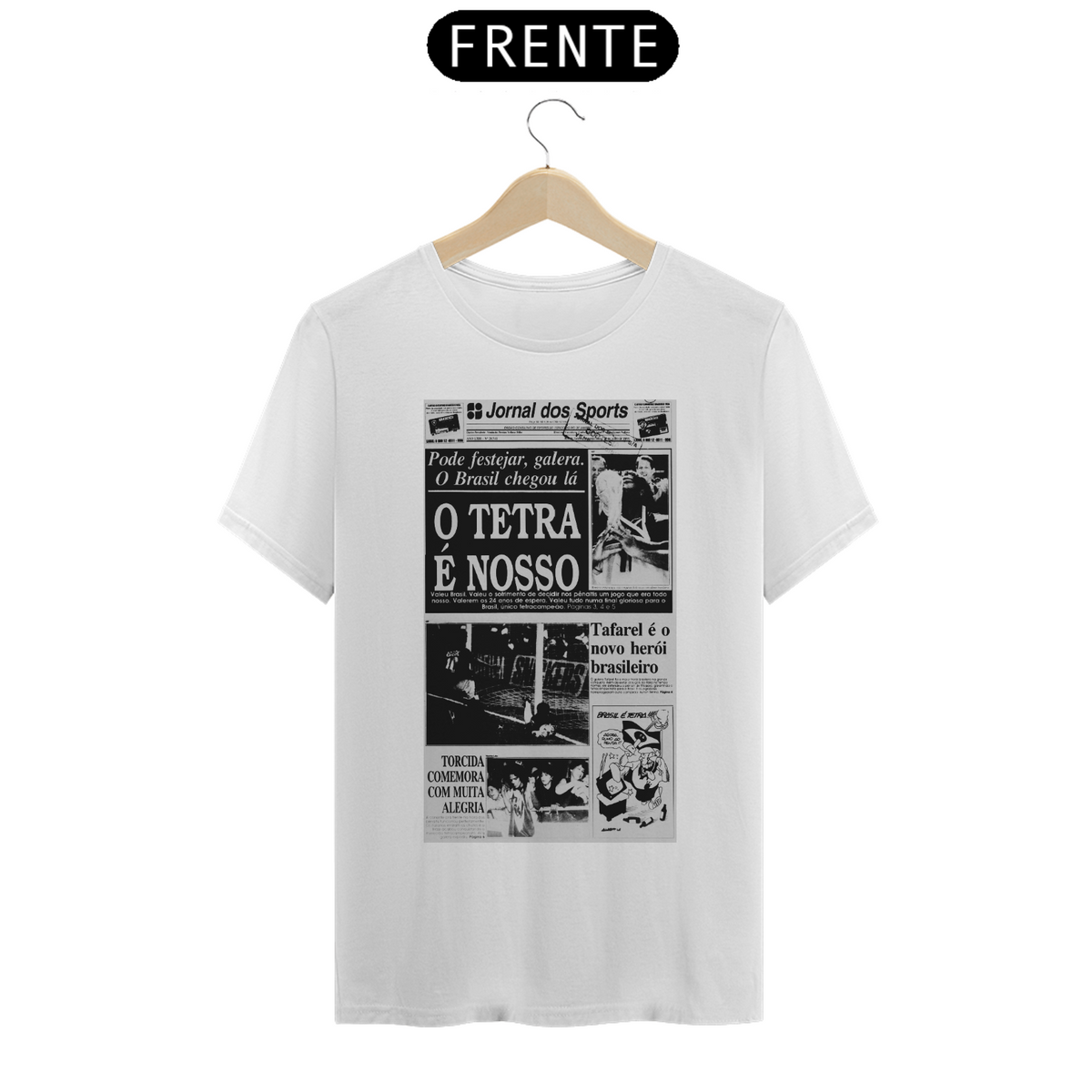 Nome do produto: T-SHIRT JORNAL DOS SPORTS CAPA BRASIL TETRACAMPEÃO