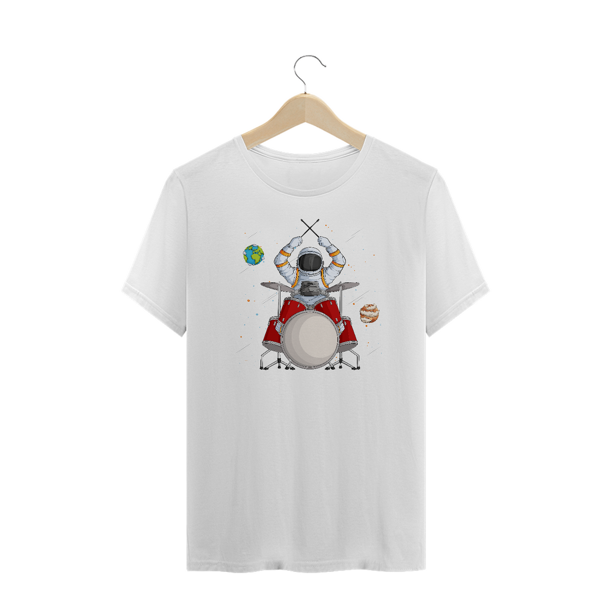 Nome do produto: Camiseta Plus Size Astronauta Bateria