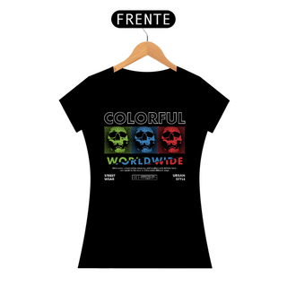 Camiseta Feminina Caveiras Colorful