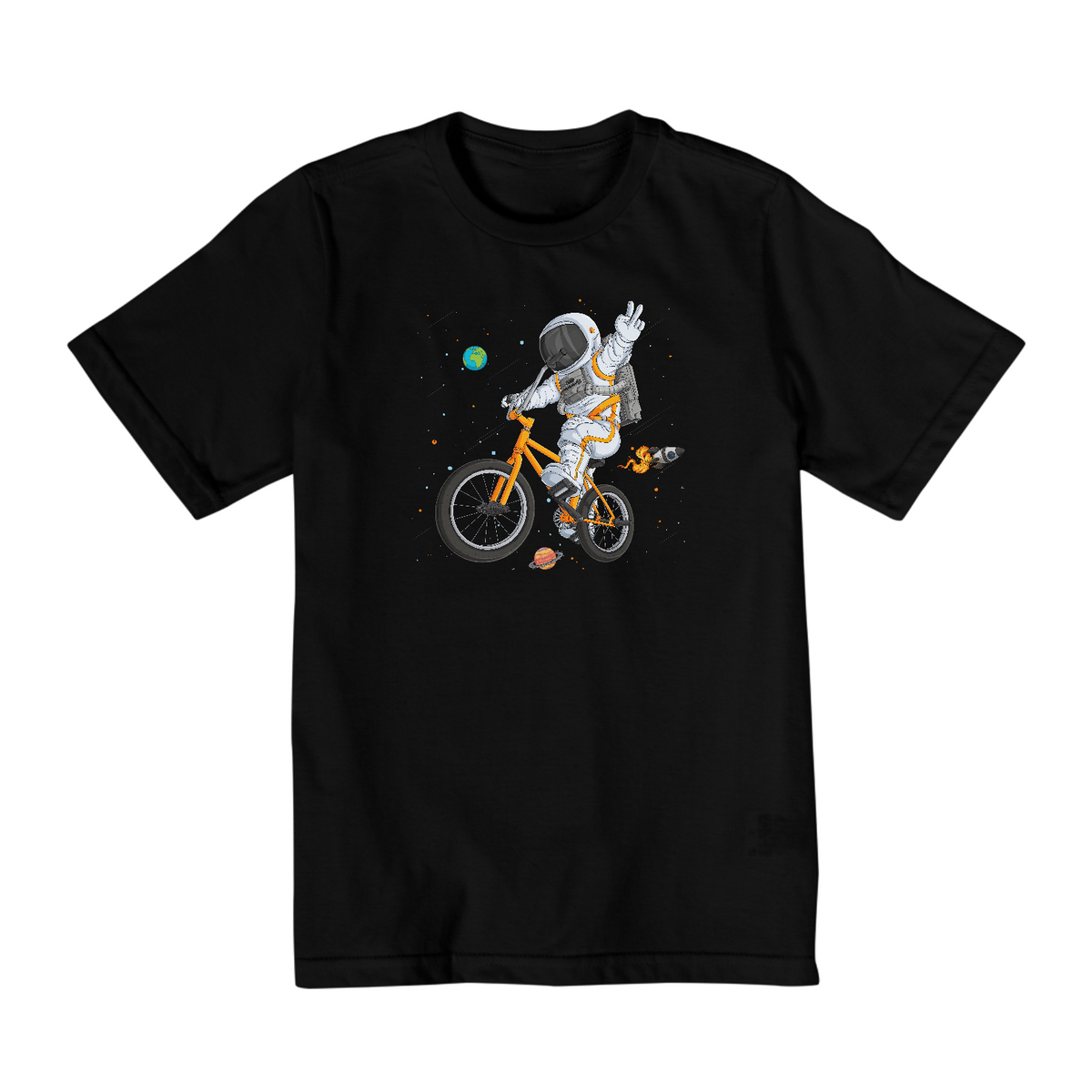 Nome do produto: Camiseta Infantil 10 a 14 anos / Astronauta Bicicleta