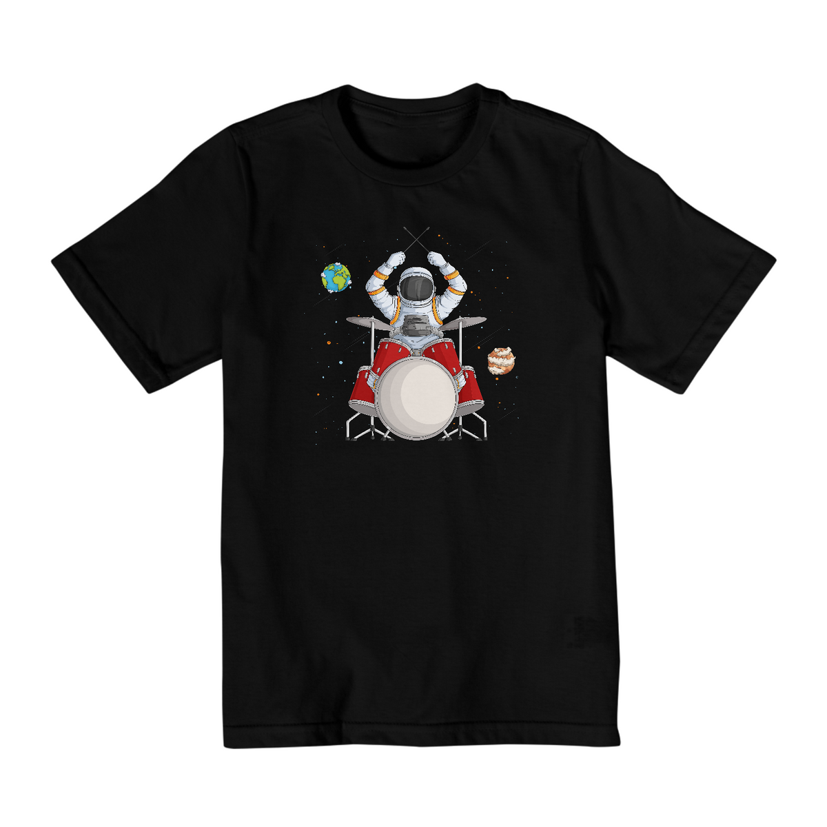 Nome do produto: Camiseta Infantil 10 a 14 anos / Astronauta Baterista