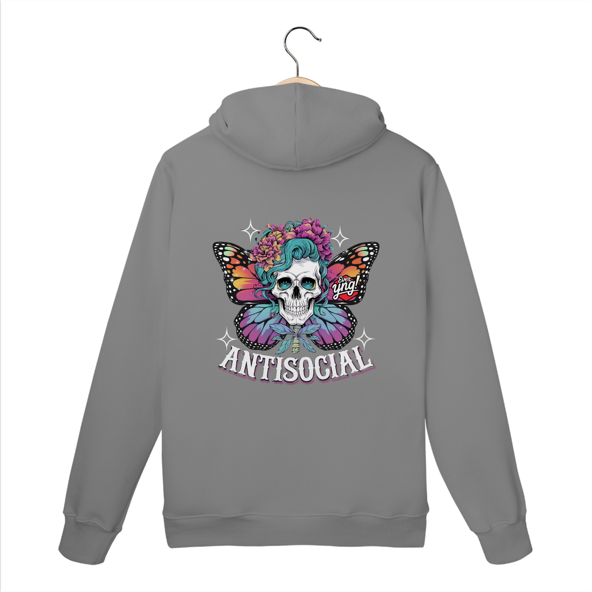 Nome do produto: Antissocial floral - Moletom Canguru Costas