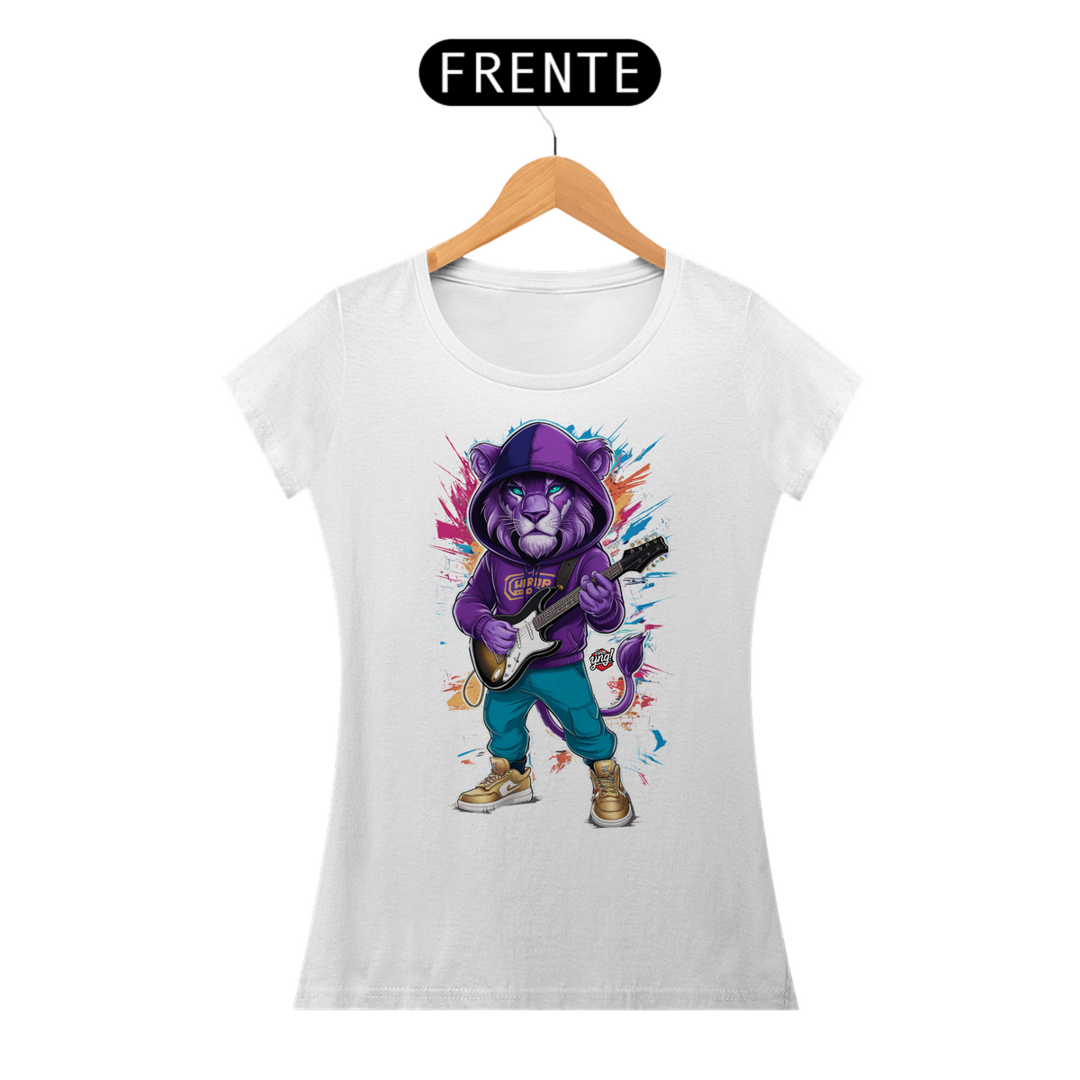 Nome do produto: Leão Rock Star – Energia Selvagem em Alta Voltagem - Camiseta Feminina