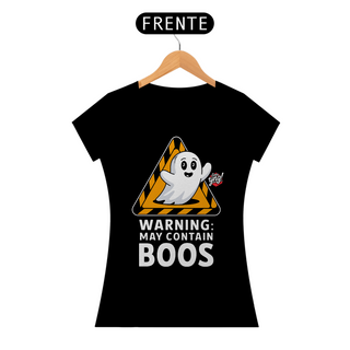 Nome do produtoAviso: Pode Conter Boos - Fantasma Brincalhão - Camiseta Feminina