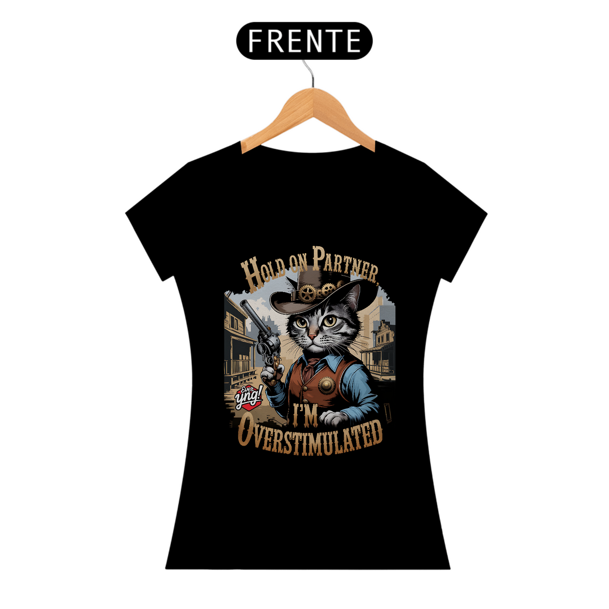 Nome do produto: Gato Cowboy Superestimulado - Camiseta Feminina