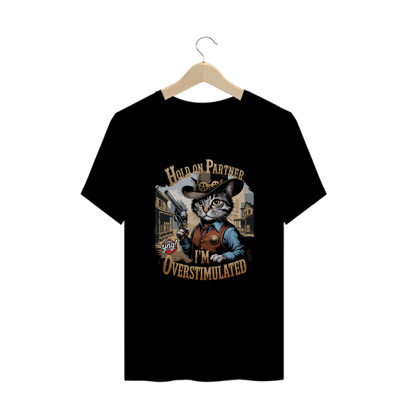 Gato Cowboy Superestimulado - Camiseta Plus Size