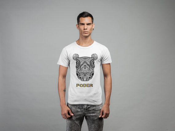 Camiseta Prime - Rinoceronte Mandala PODER - Cor Branca