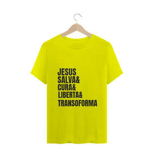 Nome do produtoCAMISETA T-SHIRT - JESUS, SALVA, CURA, LIBERTA, TRANSFORMA