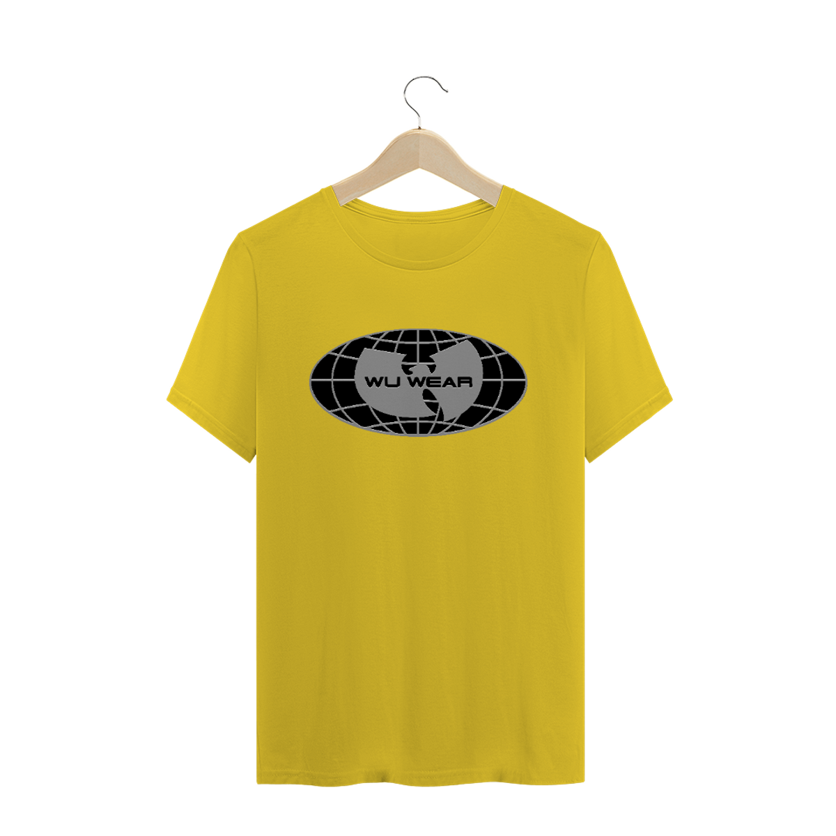 Nome do produto: Camiseta de Malha ESTONADA Pré-Lavada Wu Tang Clan Globo 3D Amarelo