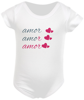 Body Infantil Feminino Estampa Frase - Amor Amor Amor