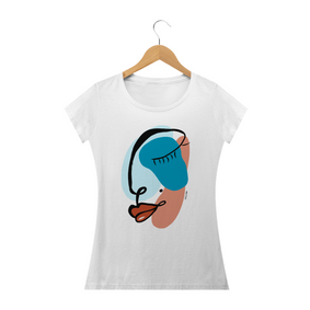 Camiseta baby long feminina arte rosto Pincelandu