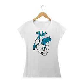 Camiseta baby long arte coração sangue azul Pincelandu