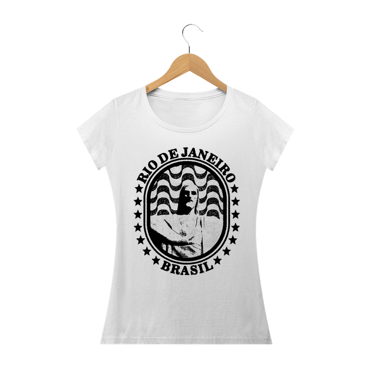 Nome do produto: Camiseta Feminina Cristo Redentor calçadão Copacabana