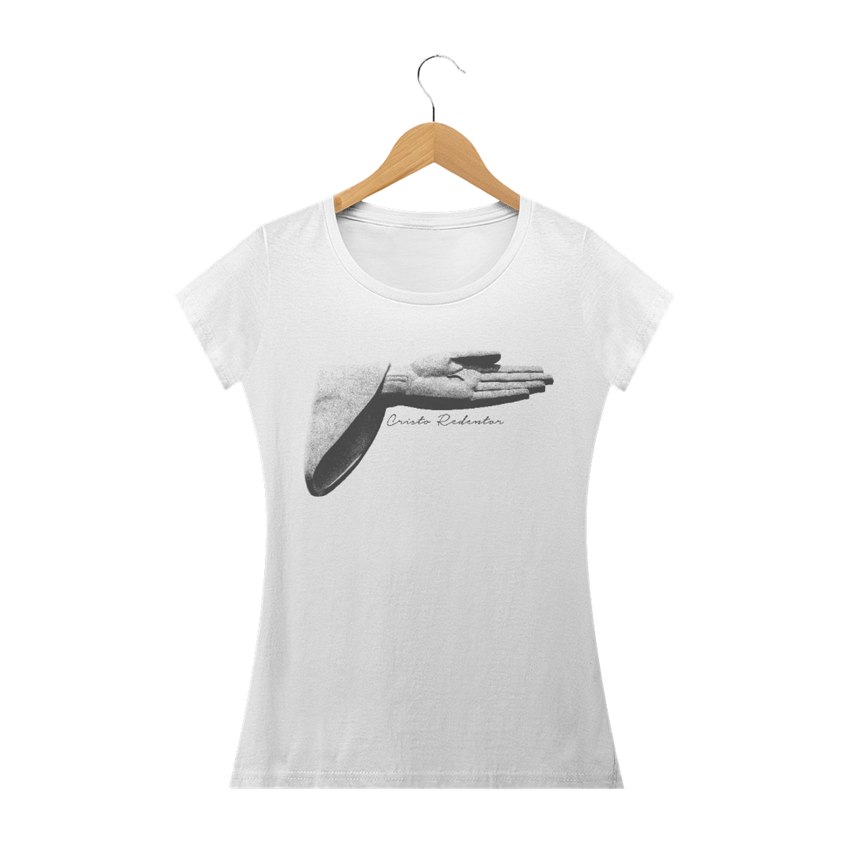 Nome do produto: Camiseta Feminina Cristo Redentor braço
