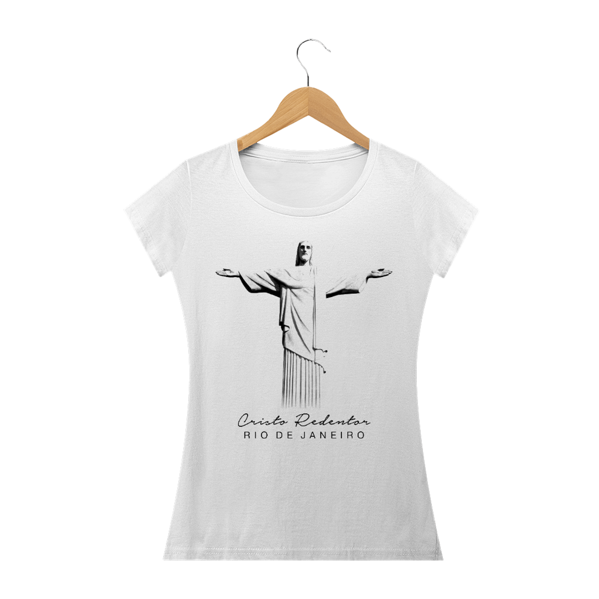 Nome do produto: Camiseta Feminina Cristo Redentor braços abertos