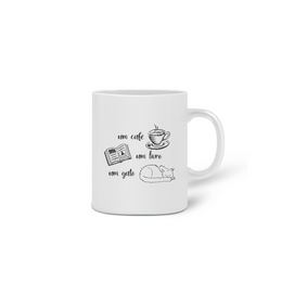 Caneca - Café, Livro e Gato