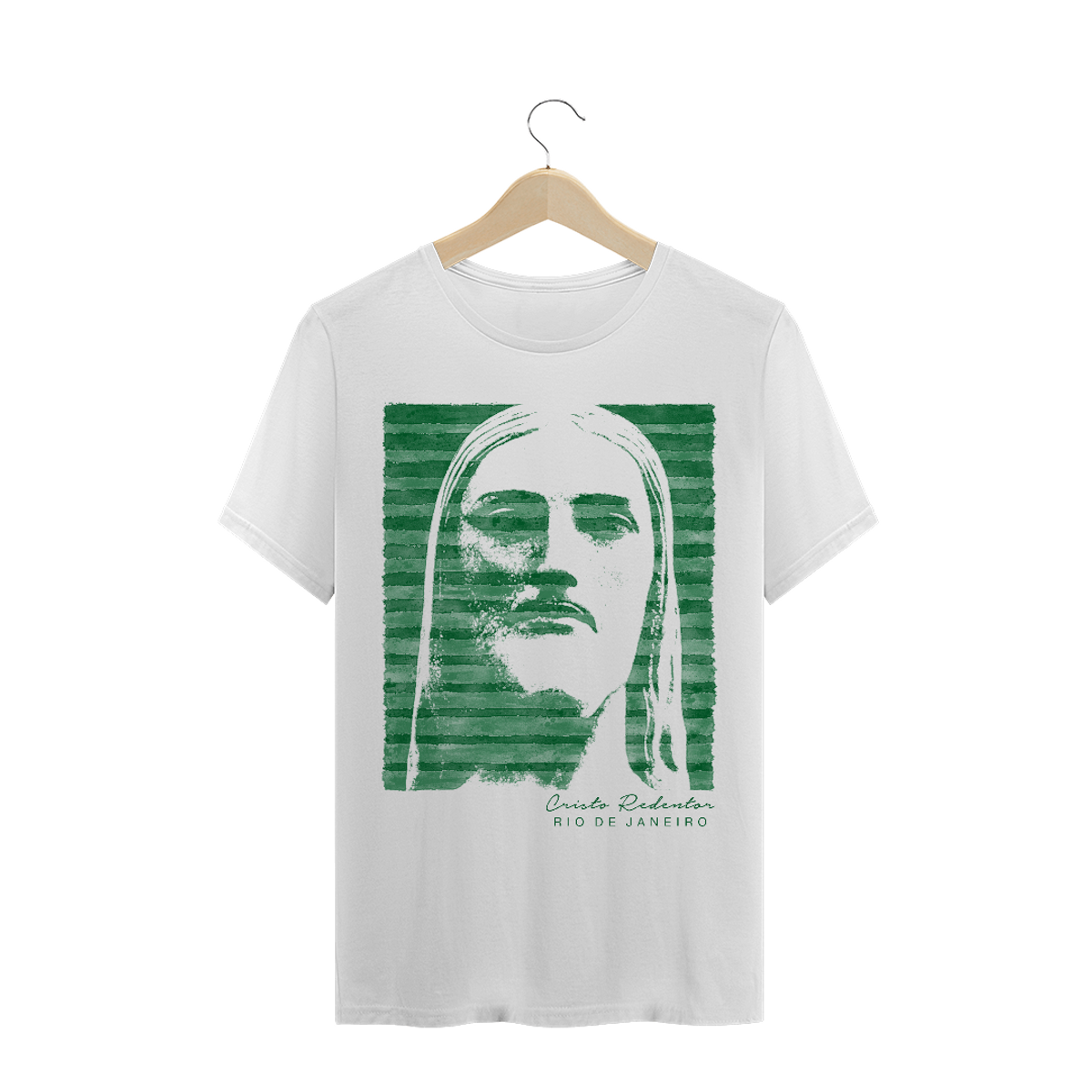 Nome do produto: Camiseta Masculina Cristo Redentor listras verdes