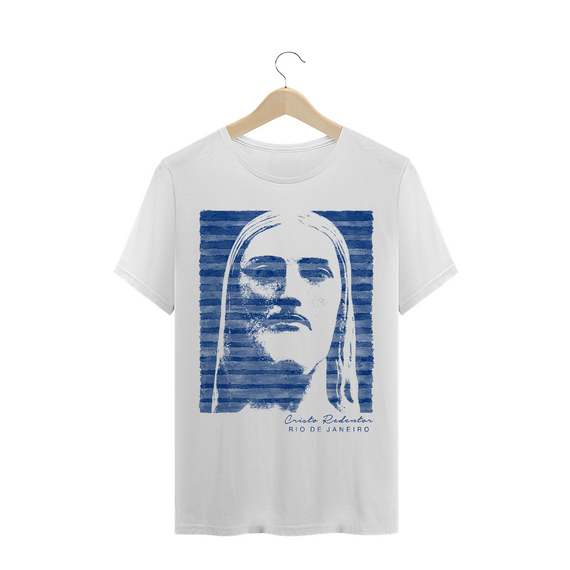 Camiseta Masculina Cristo Redentor listras azuis