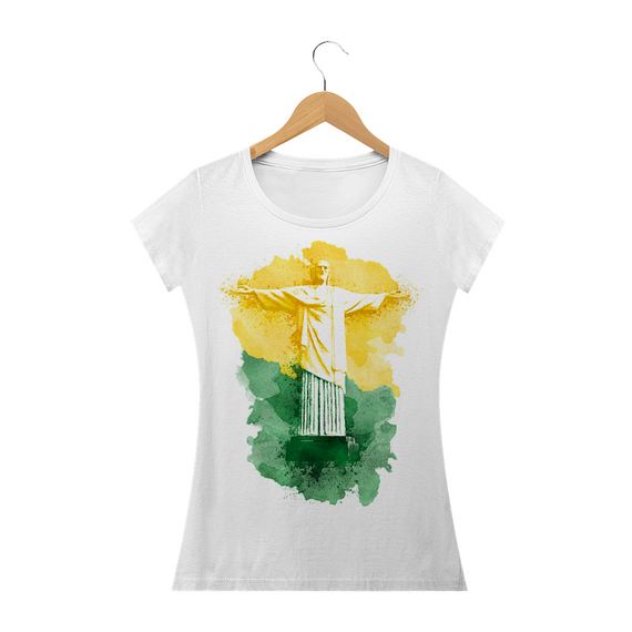 Camiseta Feminina Cristo Redentor Aquarela