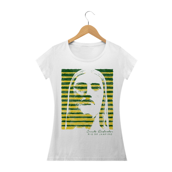 Camiseta Feminina Cristo Redentor verde e amarelo