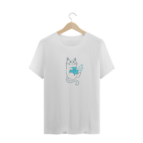 Camiseta Plus Size Prime | Gatinho Artesão Azul