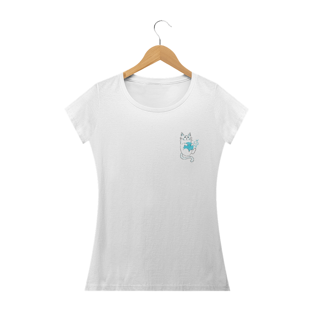 Nome do produtoCamiseta Feminina Prime | Gatinho Artesão Azul 02