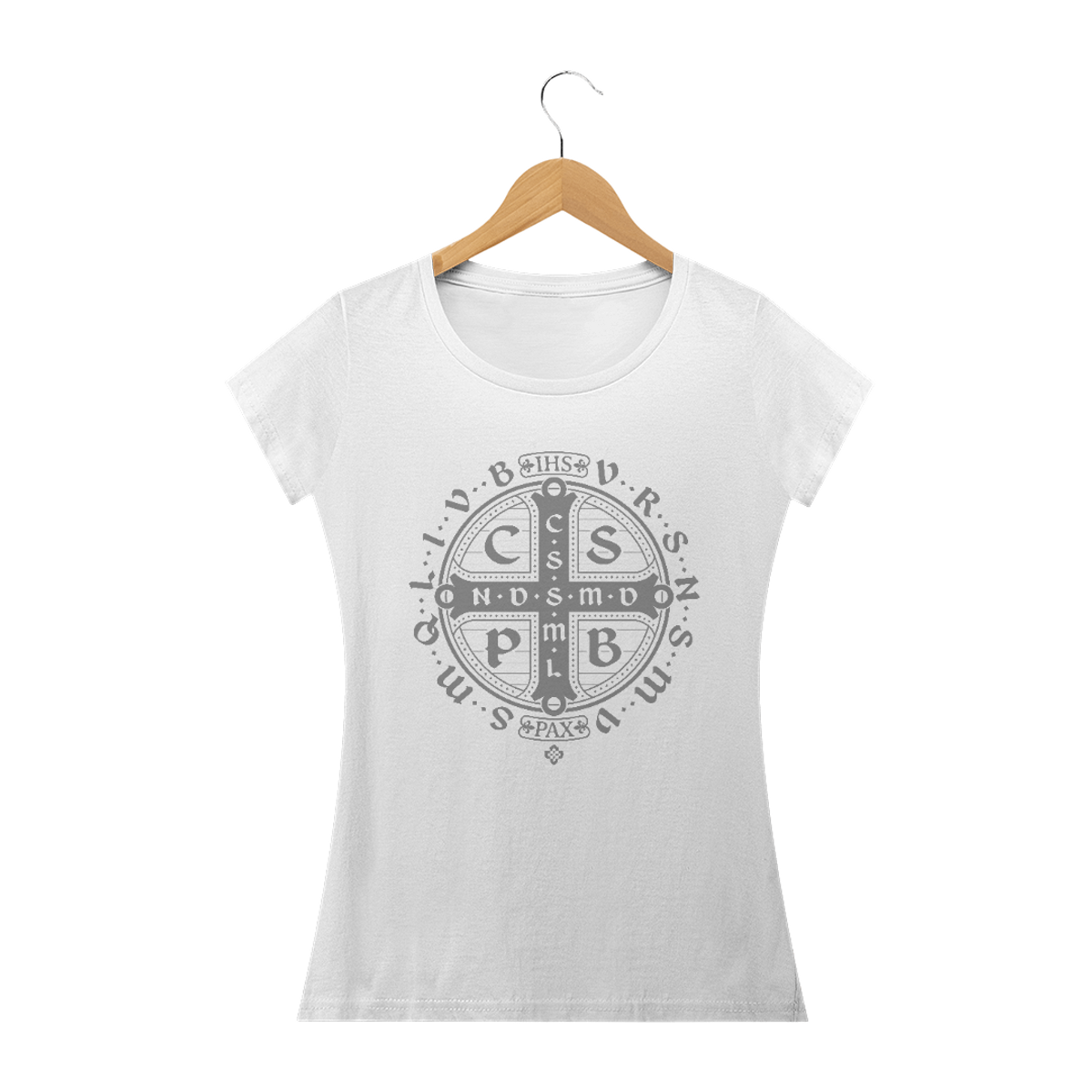 Nome do produto: Camiseta Feminina Cruz de São Bento 3