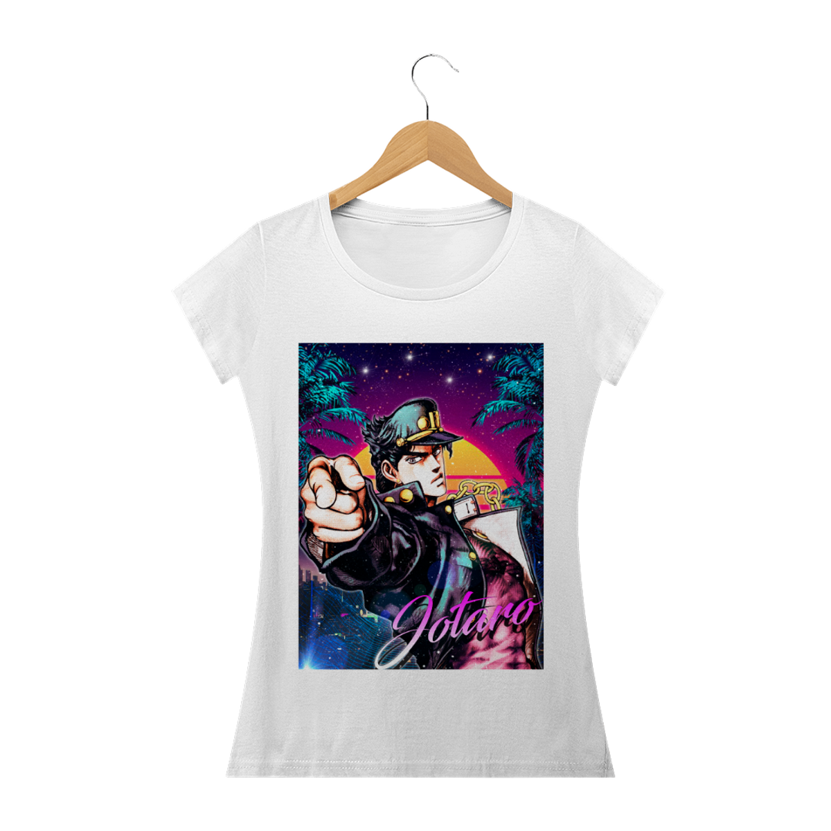 Nome do produto: Camiseta Jotaro JoJo Futurista Preta e Branca