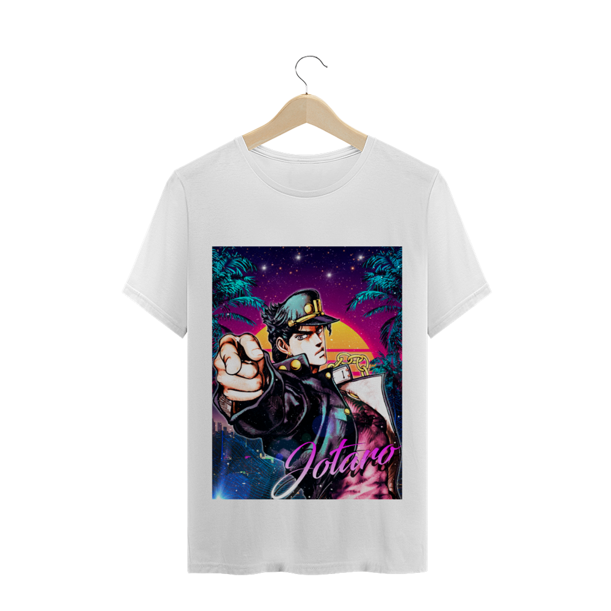 Nome do produto: Camiseta Jotaro JoJo Futurista Preta e Branca