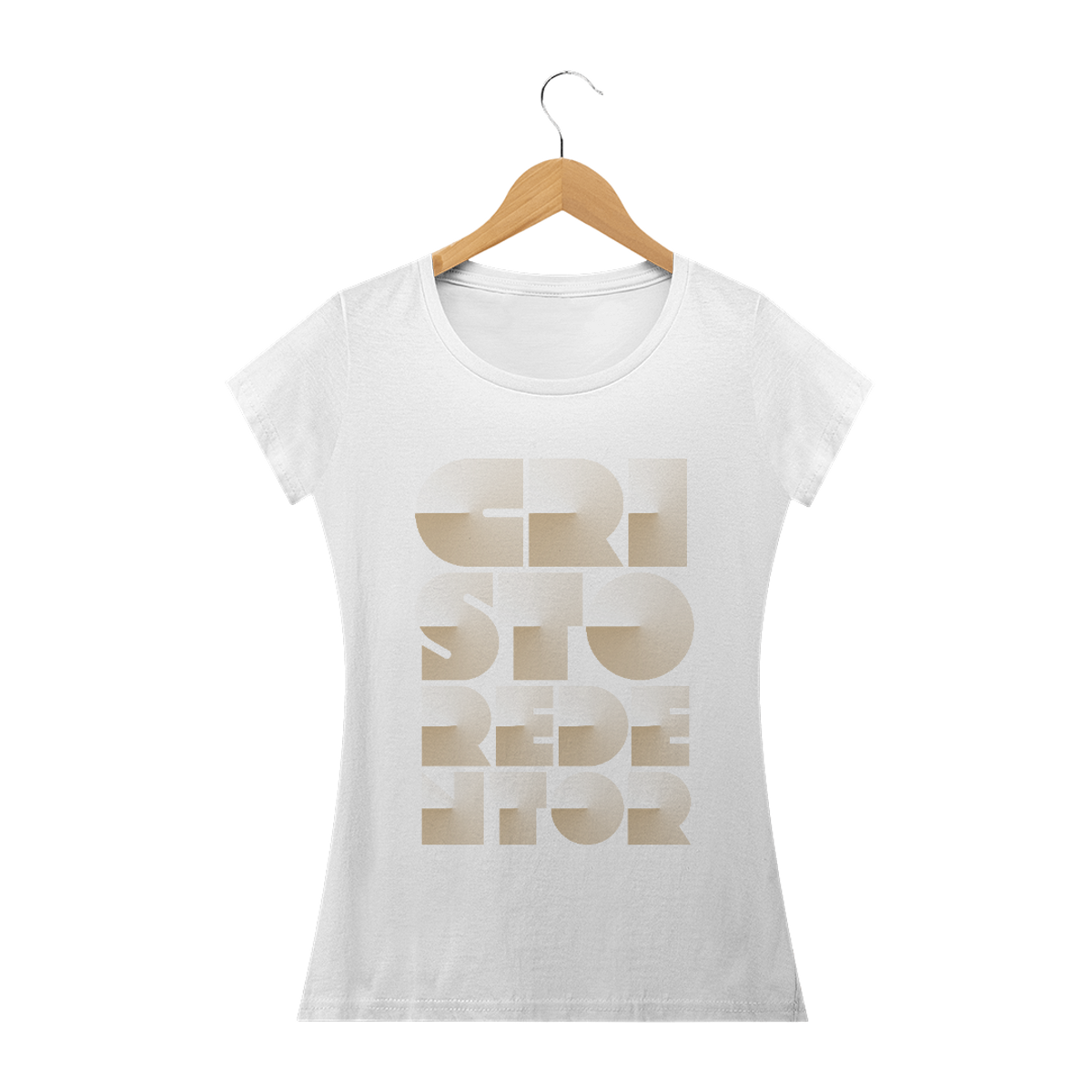 Nome do produto: Camiseta Feminina Cristo Redentor radial dourado