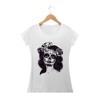 Camiseta Caveira Mexicana Preto e Branco Feminina