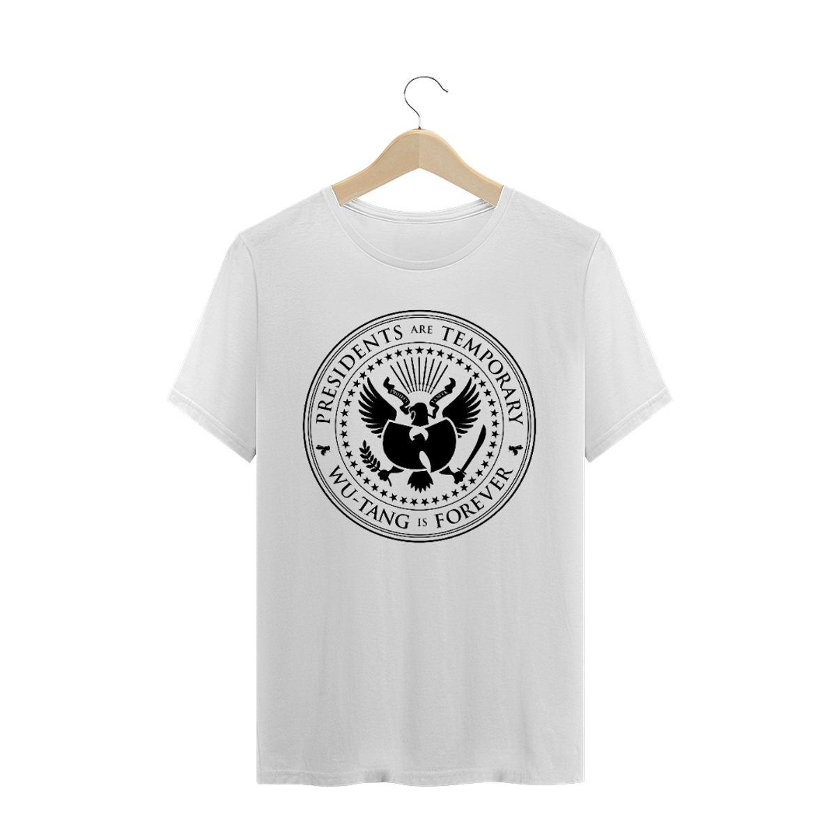 Nome do produto: Camiseta de Malha Quality Wu Tang Clan  Presidents Are Temporary Logo Black