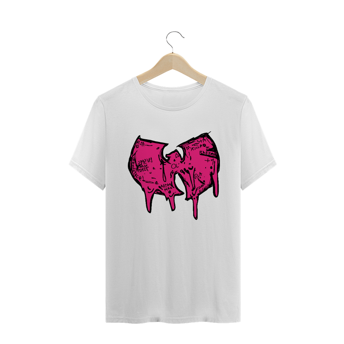 Nome do produto: Camiseta de Malha Wu Tang Clan Hip Hop PLUS SIZE Logo Draw Grafite Rosa Pink