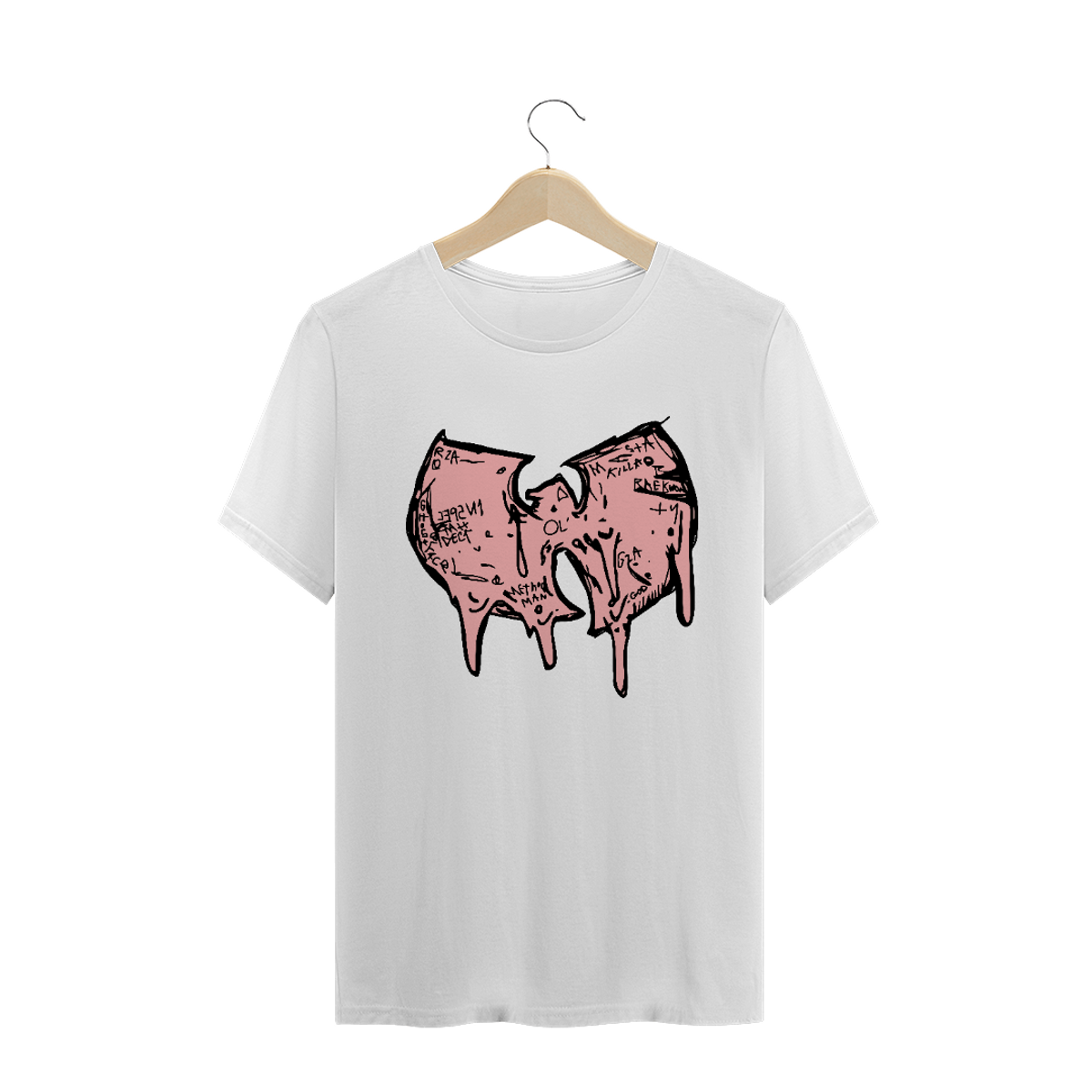 Nome do produto: Camiseta de Malha Wu Tang Clan Hip Hop PLUS SIZE Logo Draw Grafite Rosa